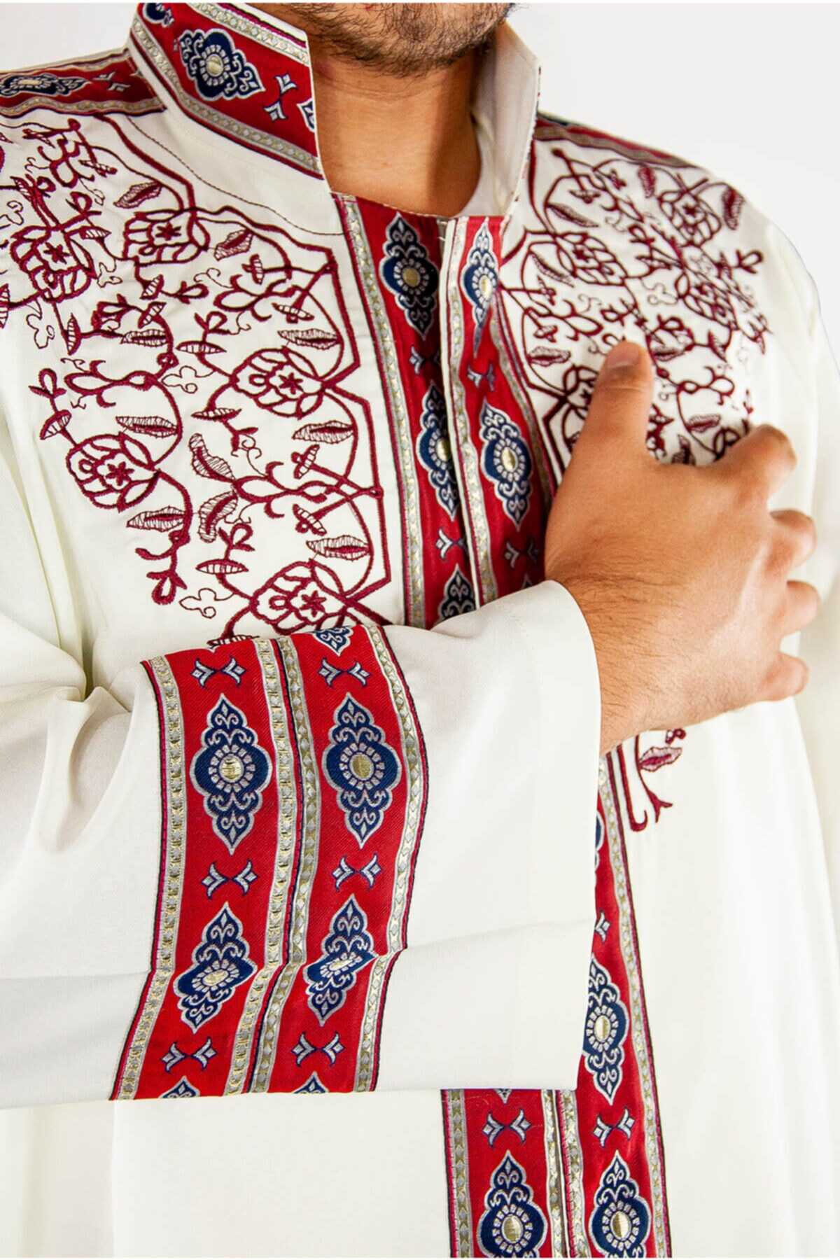 لباس نماز بلند مردانه طرح دار سفید برند İhvan 