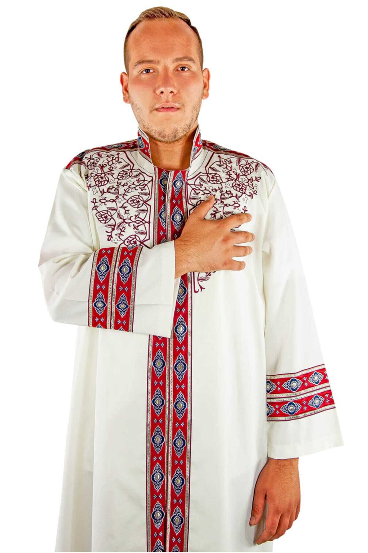 لباس نماز بلند مردانه طرح دار سفید برند İhvan 