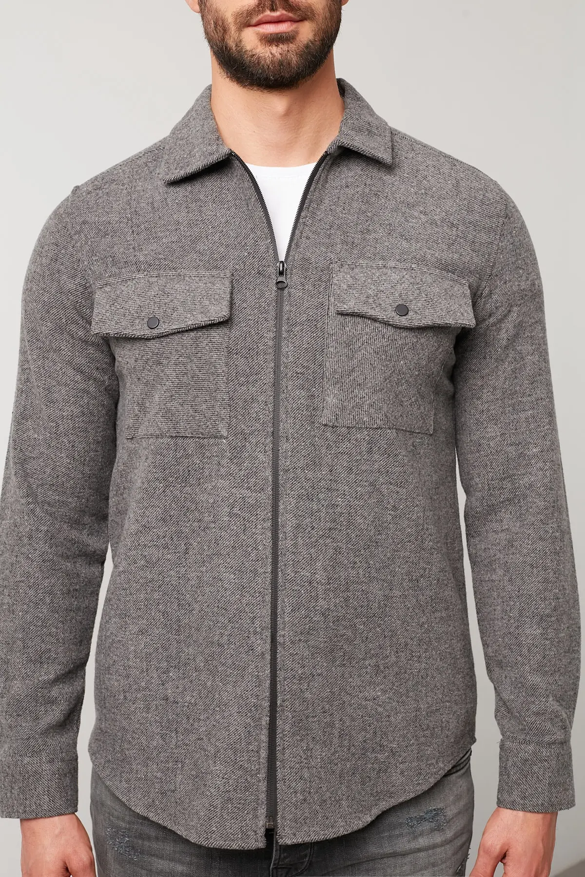 پیراهن زمستانی زیپ دار دو جیب مردانه خاکستری برند Buratti 