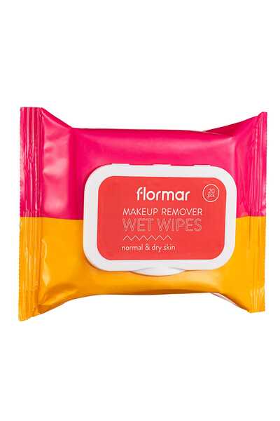 دستمال مرطوب پاک کننده آرایش مناسب پوست خشک معمولی بسته 20 عددی برند Flormar 