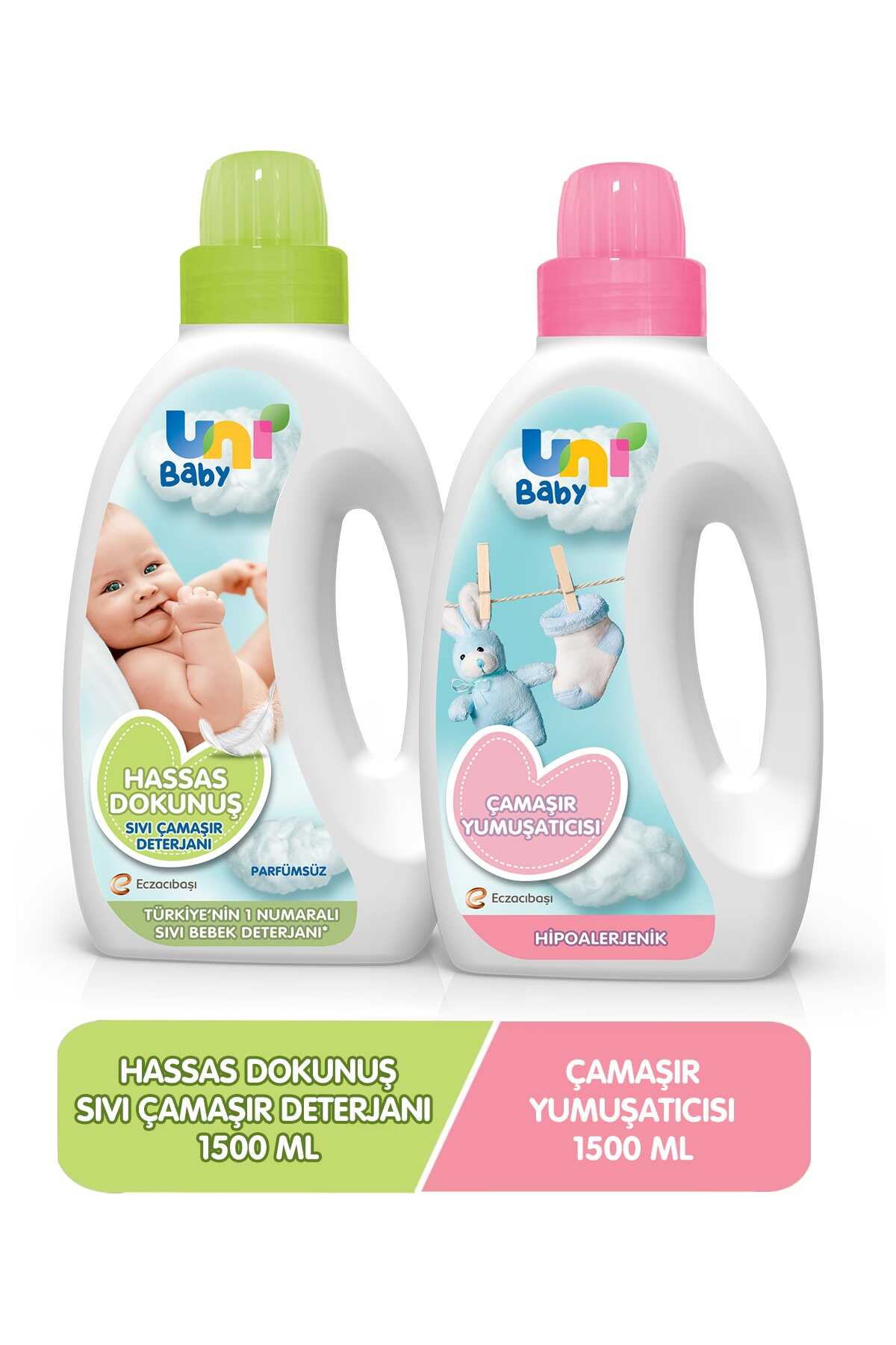 پک 2 عددی مایع لباسشویی - نرم کننده لباس کودک 1.5 لیتر برند Uni Baby