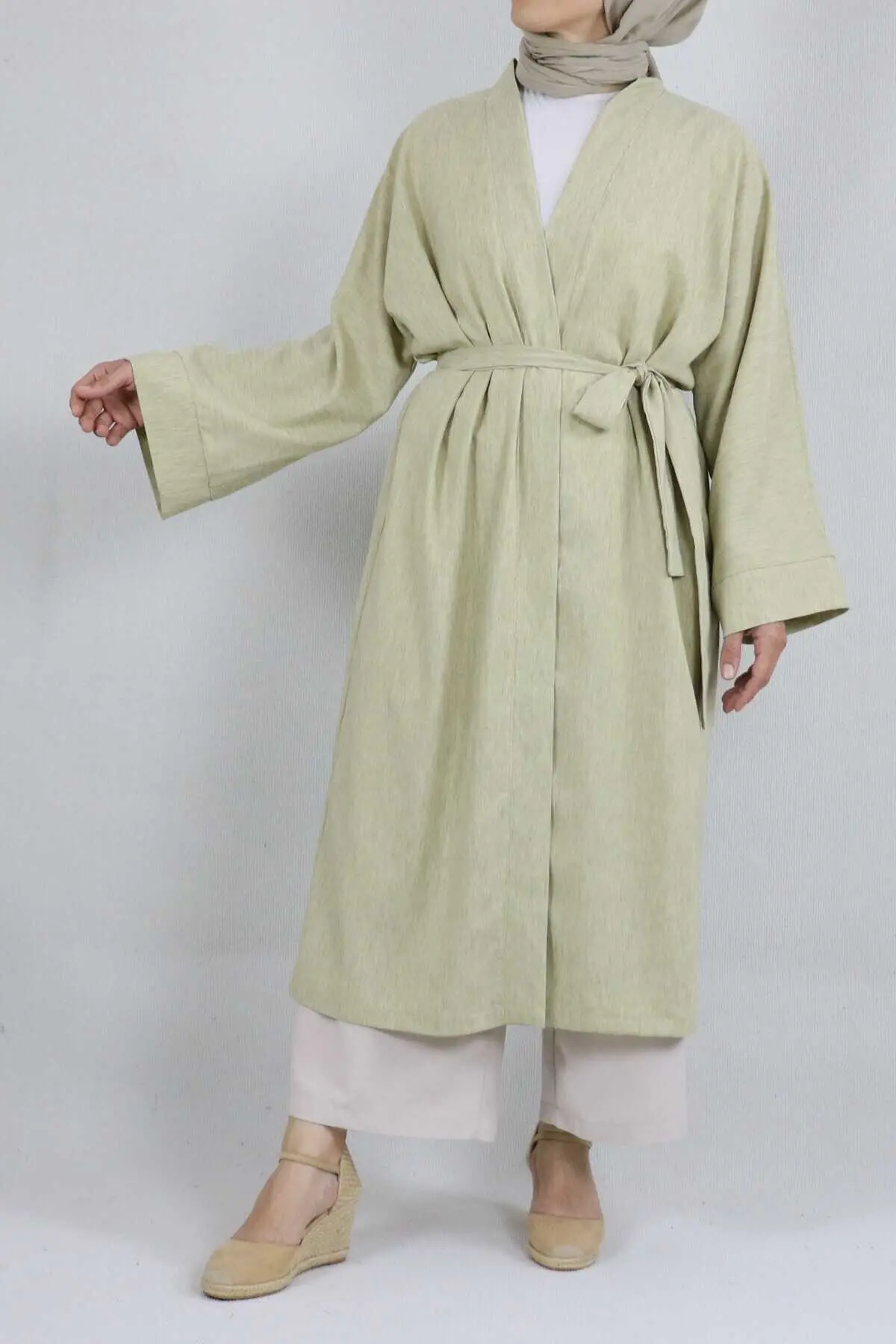 کیمونو بلند کمربند دار زنانه سبز نعنایی
