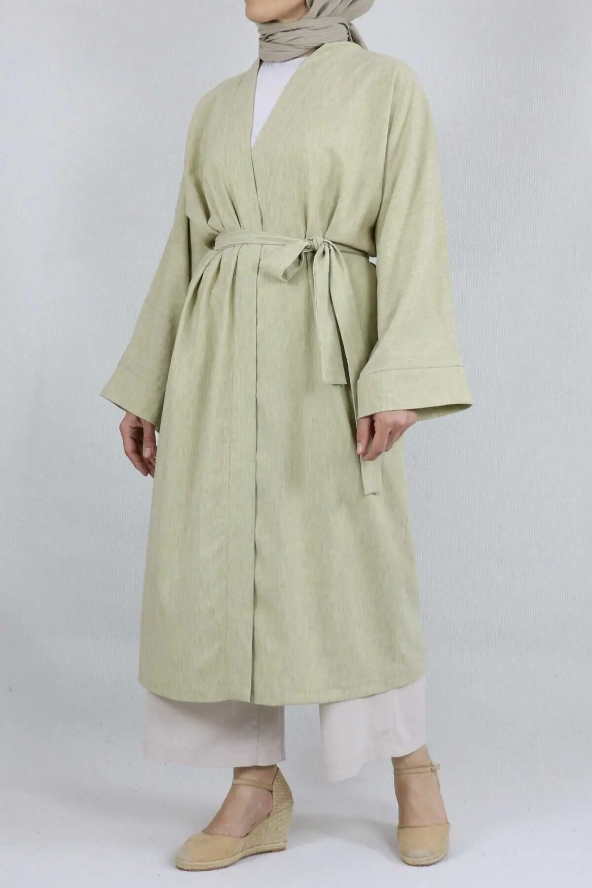 کیمونو بلند کمربند دار زنانه سبز نعنایی