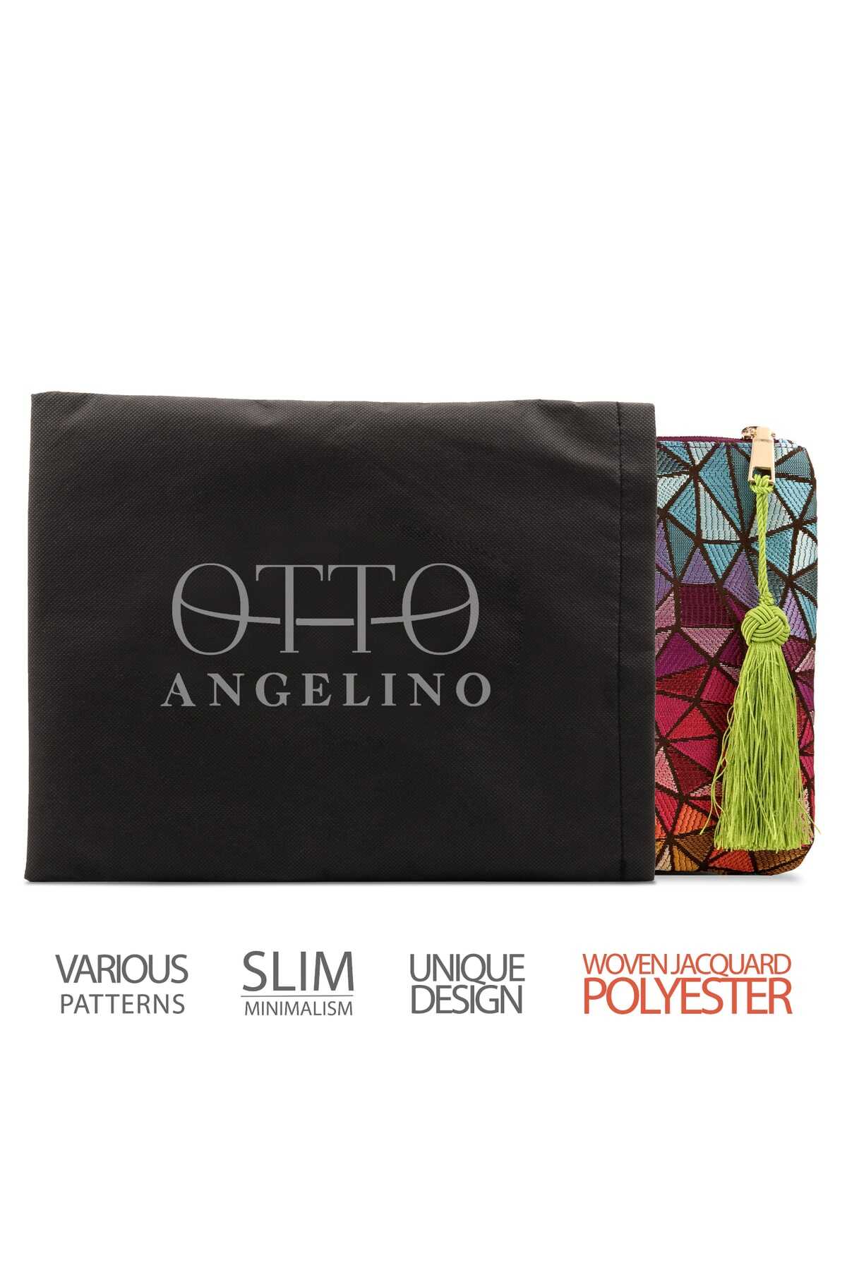 کیف کلاچ طرح دار زنانه منگوله دار چند رنگ برند OttoAngelino