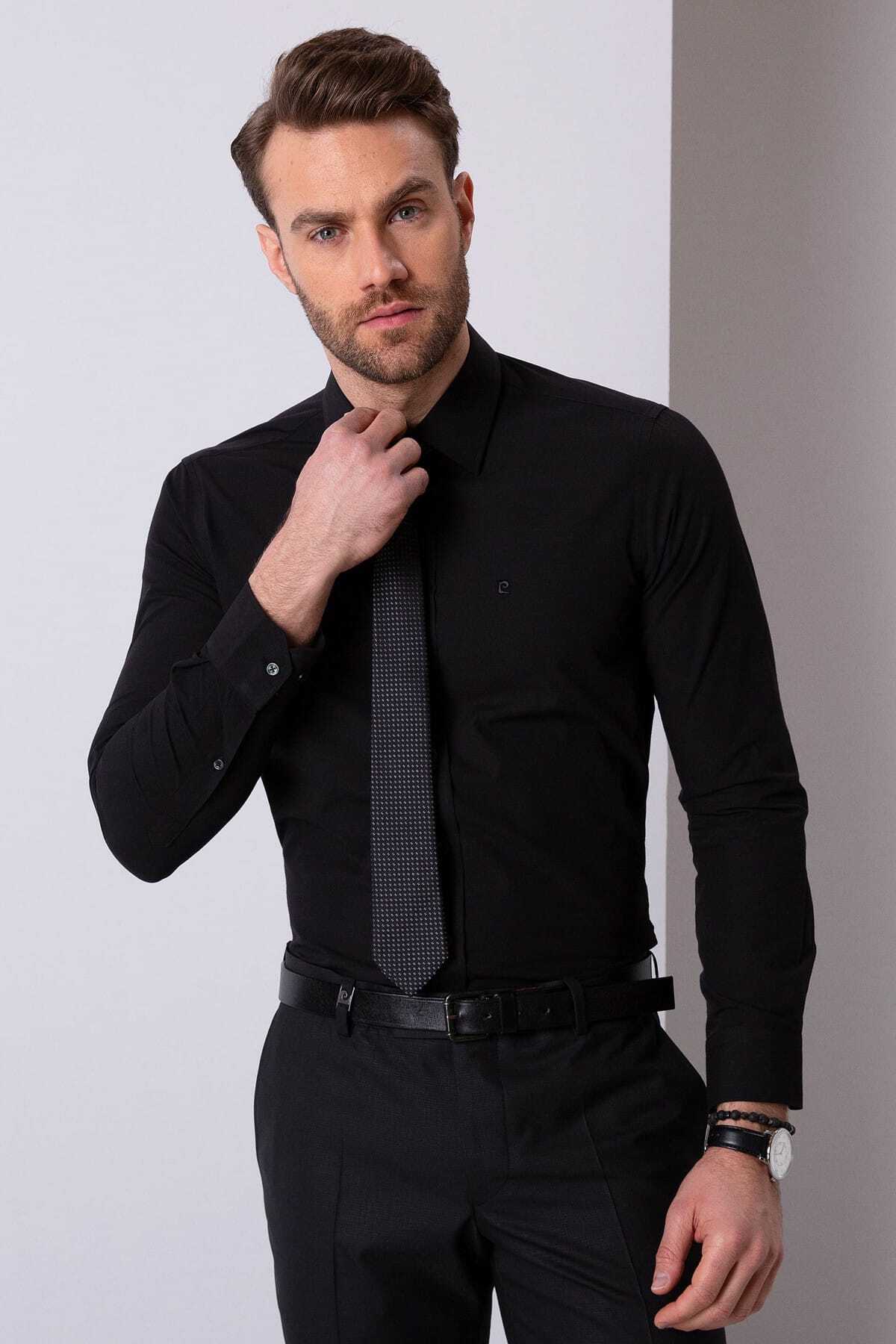 پیراهن مردانه آستین بلند مشکی برند Pierre Cardin