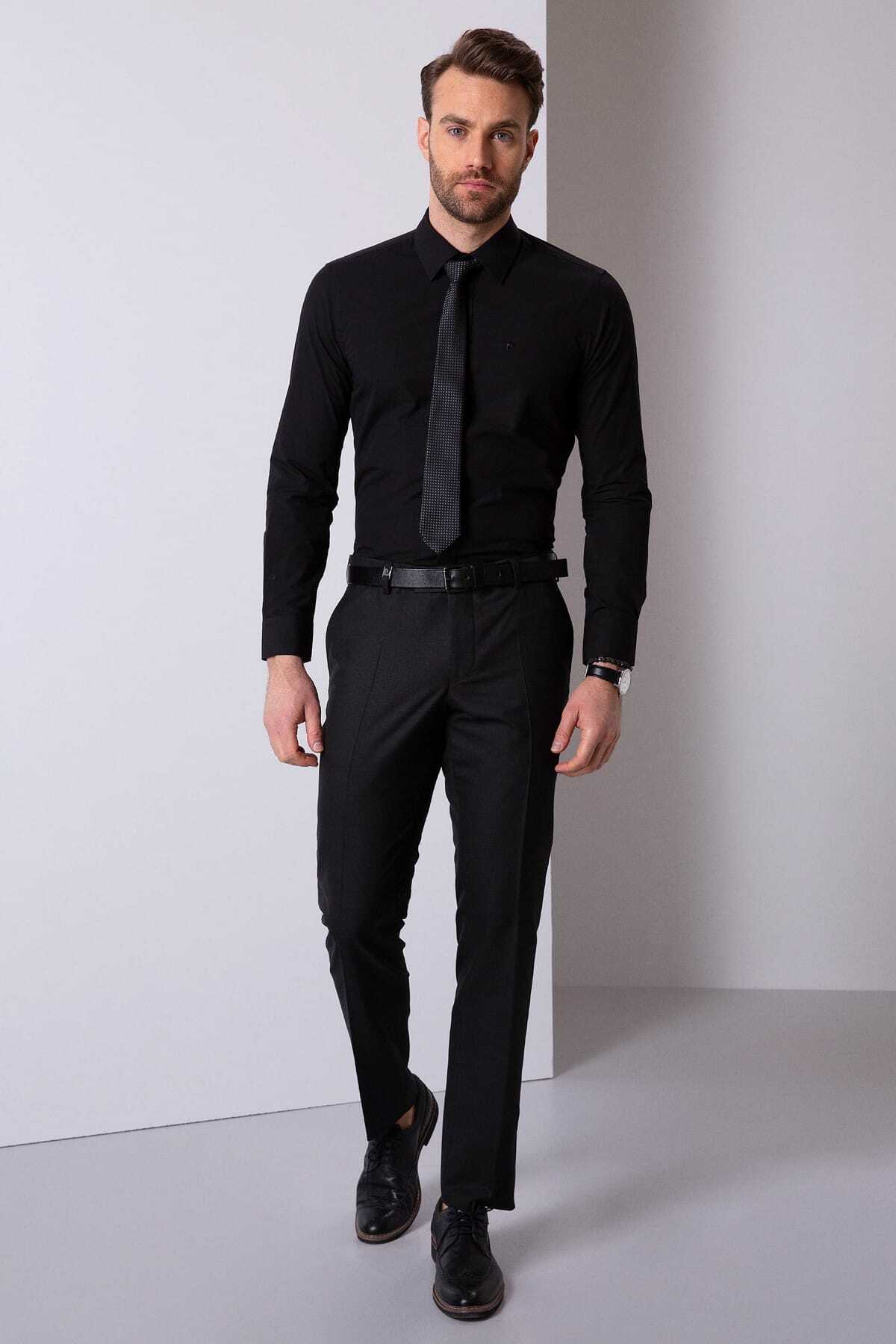 پیراهن مردانه آستین بلند مشکی برند Pierre Cardin