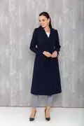 کت زنانه ضخیم یقه انگلیسی کمربند دار سرمه ای برند Concept