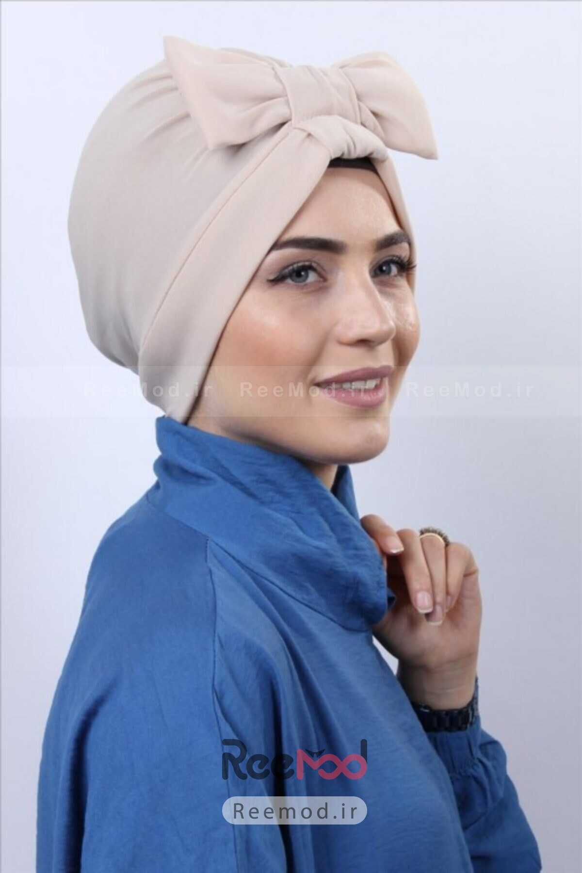 سرپوش زنانه آماده مدل پاپیون استخوانی برند Gültopu Eşarp & Şal
