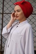 سرپوش زنانه آماده مدل پاپیون قرمز برند Gültopu Eşarp & Şal