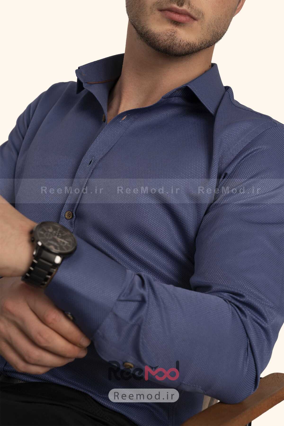پیراهن یقه کلاسیک طرح دار مردانه آبی نفتی برند Etikmen 