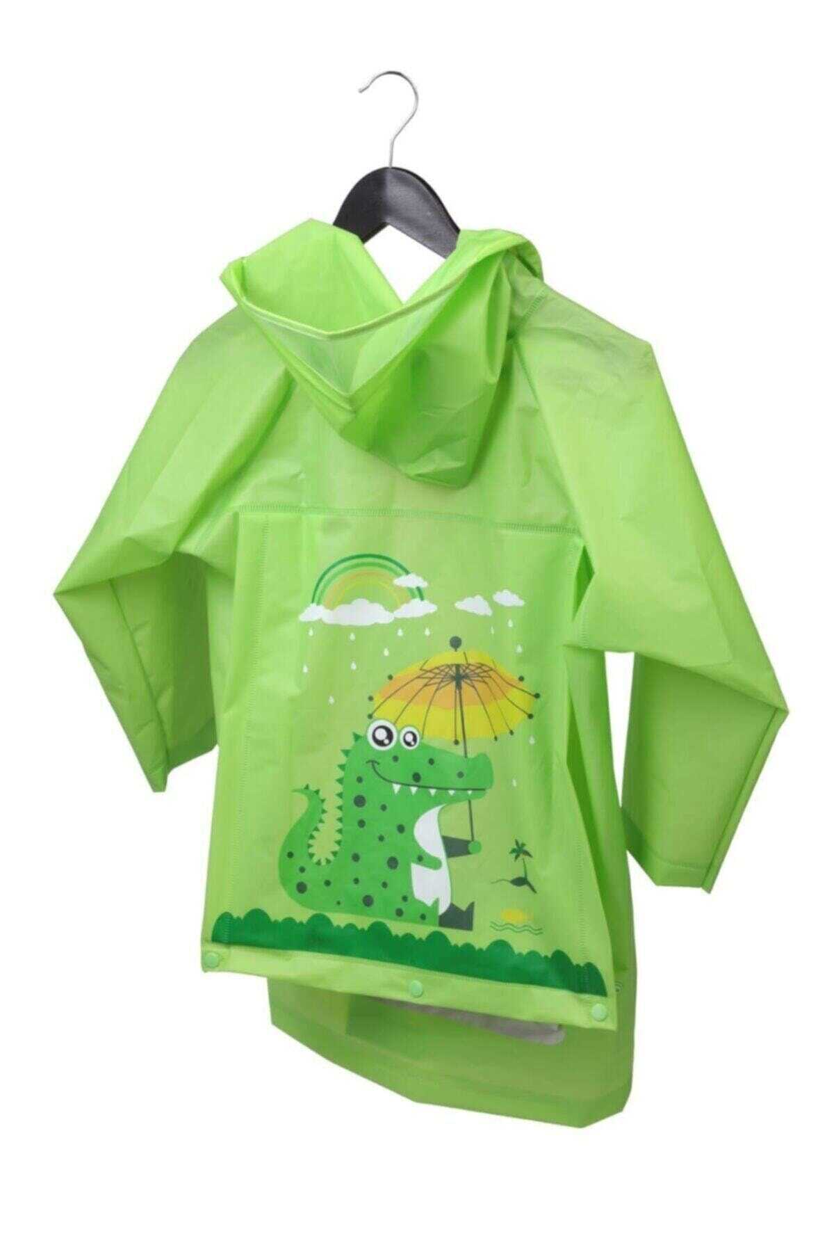 بارانی بچه گانه یونیسکس طرح دار کلاه دار دکمه ای سبز برند dreamtify 