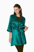 لباس خواب ساتن کمربند دار زنانه سبز زمردی برند Pierre Cardin