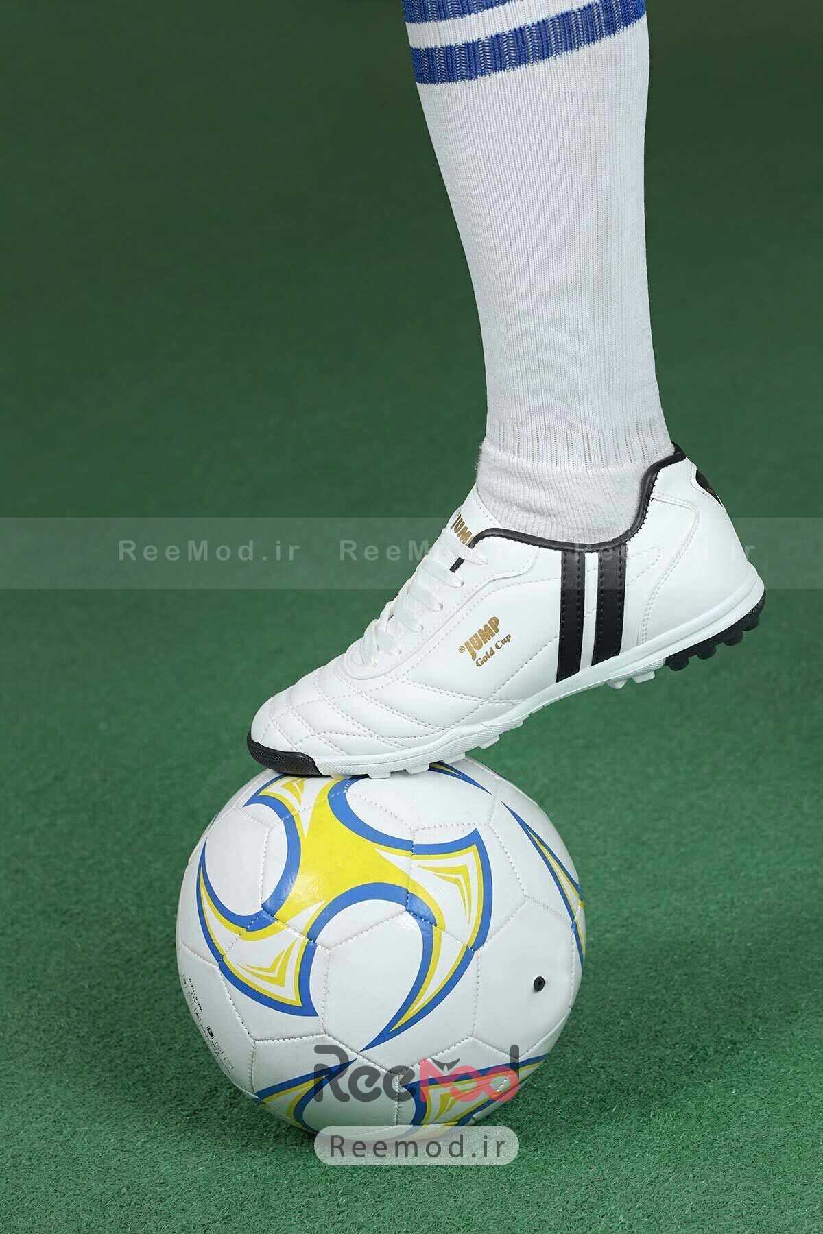 کفش فوتبال مردانه براق مدل Astroturf خط دار سفید برند Jump
