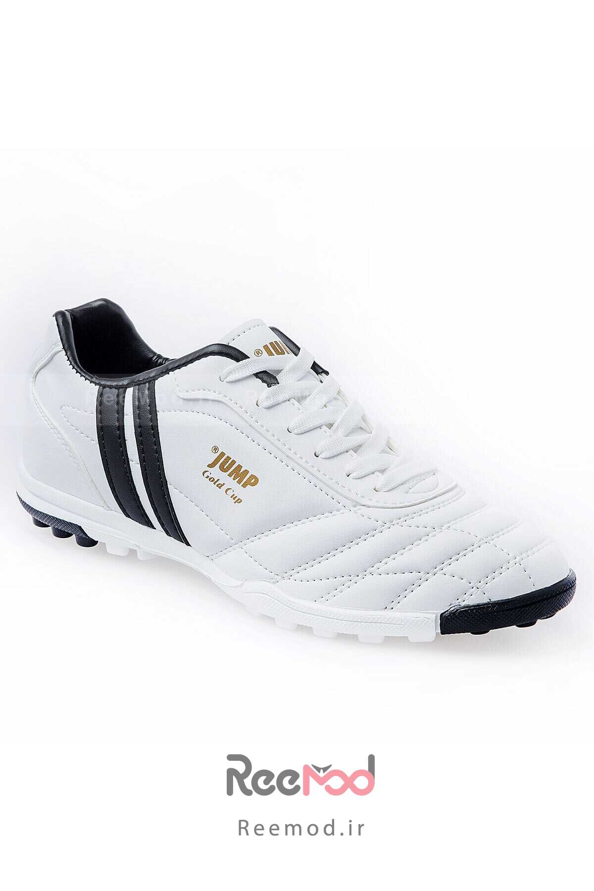 کفش فوتبال مردانه براق مدل Astroturf خط دار سفید برند Jump