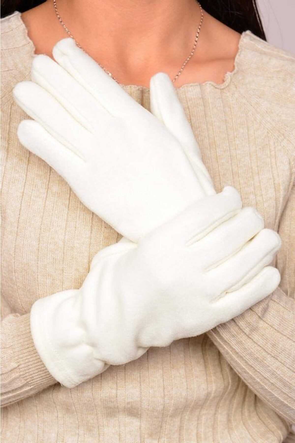 دستکش پشمی زنانه سفید برند SENZ COLLECTİON