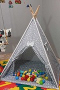 چادر بازی کودکان چوبی طرح ستاره همراه کوسن خاکستری 