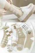 ست جوراب زنانه طرح دار 5 جفت سفید بژ برند BGK 