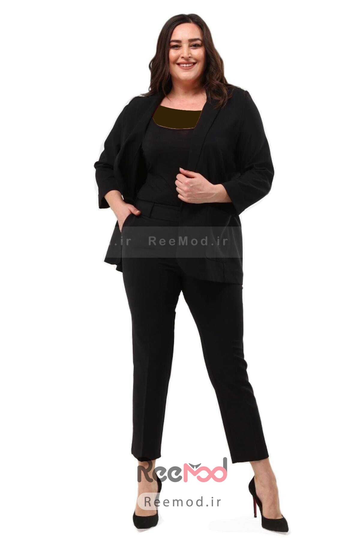 کت شلوار کوتاه جیب پاکتی زنانه مشکی برند Hanezza