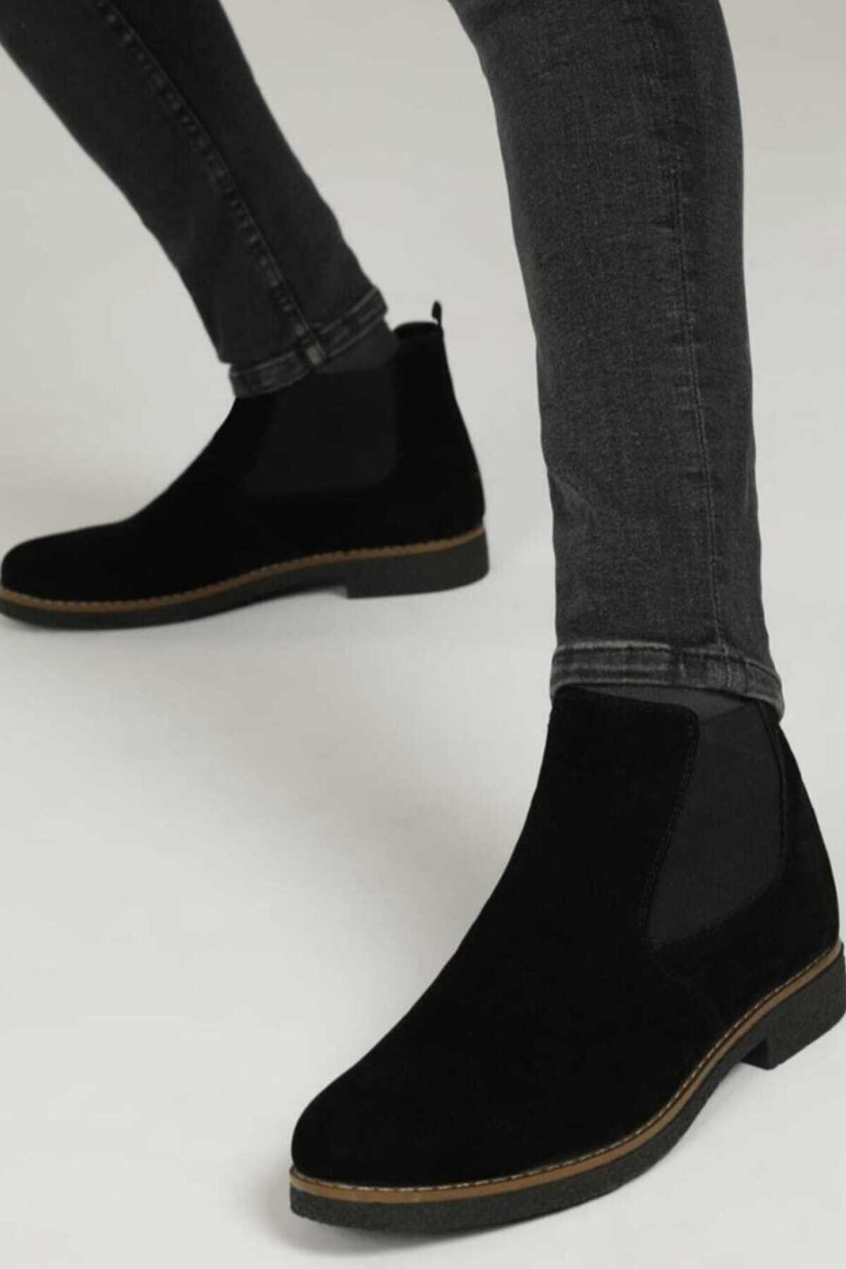 نیم بوت مردانه مخمل کش دار مشکی برند Zegeshoes
