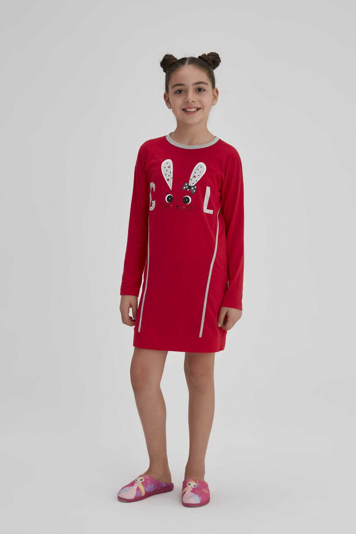 لباس خواب دخترانه آستین بلند طرح خرگوش قرمز برند Dagi 