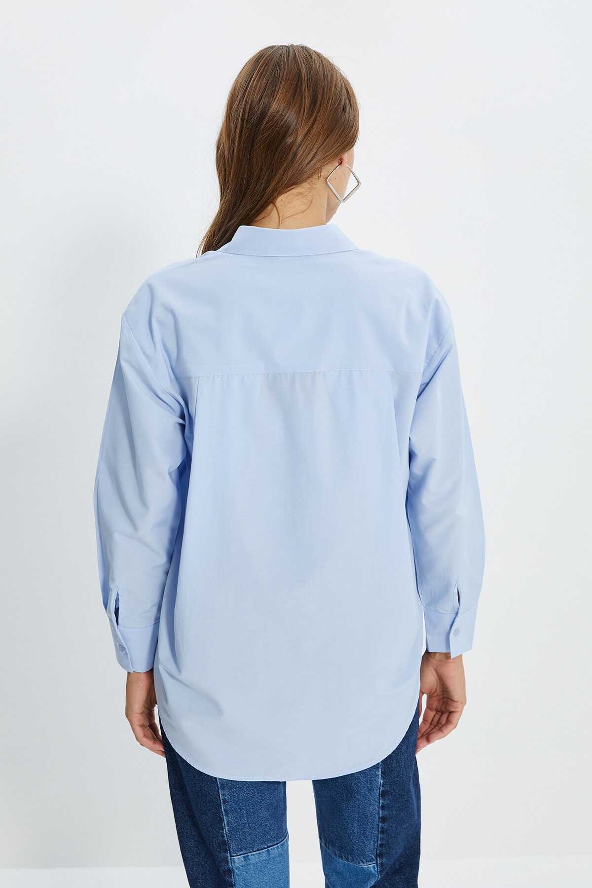 پیراهن زنانه ساده تک جیب آبی روشن برند TRENDYOLMİLLA 