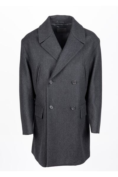 کت بلند مردانه یقه انگلیسی پهن چهار جیب خاکستری برند Prada 