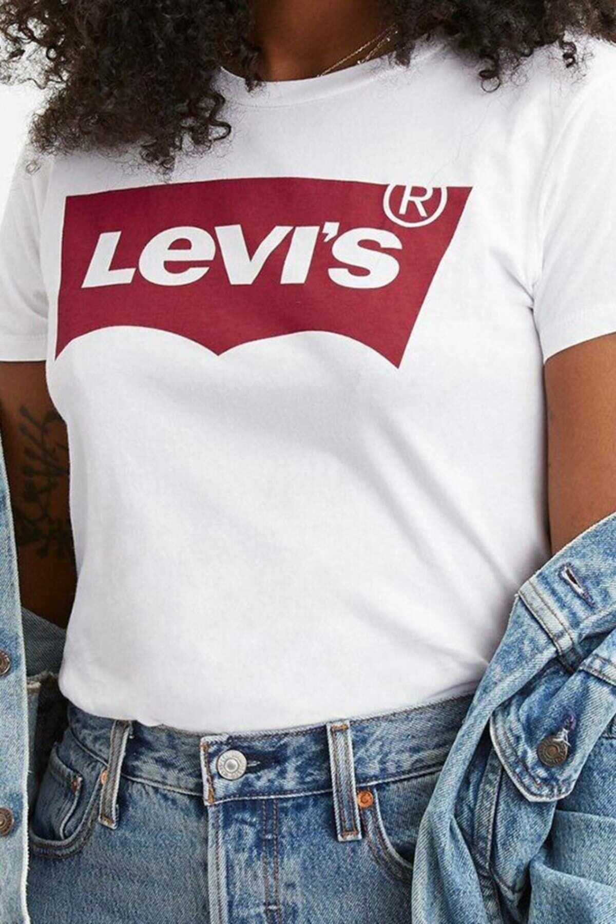 تیشرت یقه گرد چاپ دار زنانه سفید برند Levi's 