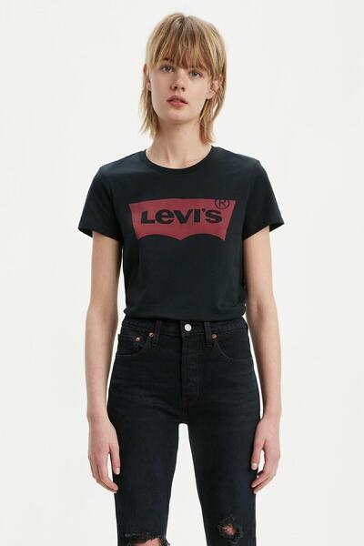 تیشرت یقه گرد چاپ دار زنانه مشکی برند Levi's 