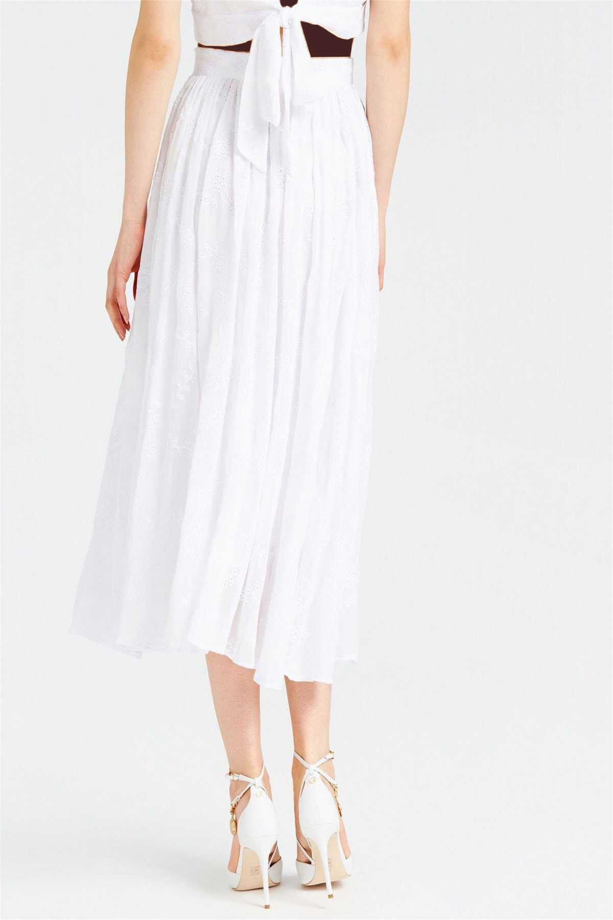 دامن بلند زنانه توری طرح دار سفید برند Guess 