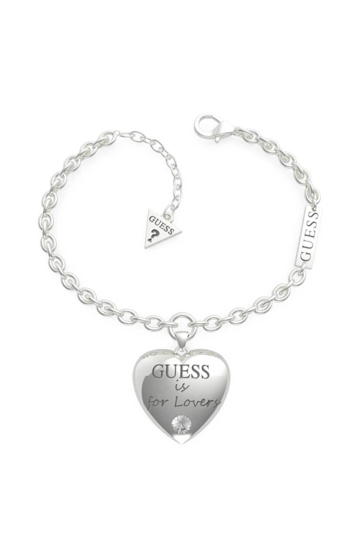 دستبند قلب زنانه نقره ای برند Guess 