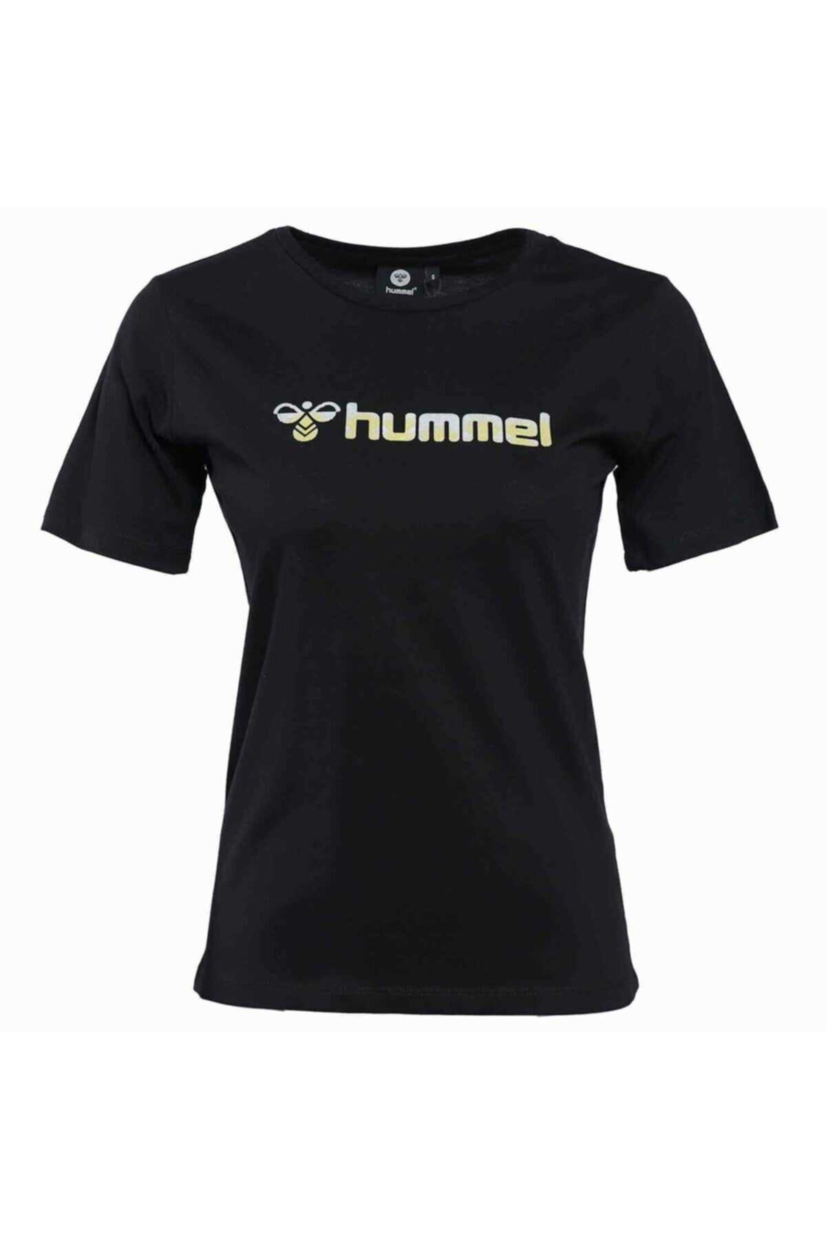 تیشرت یقه گرد چاپ دار زنانه مشکی برند HUMMEL