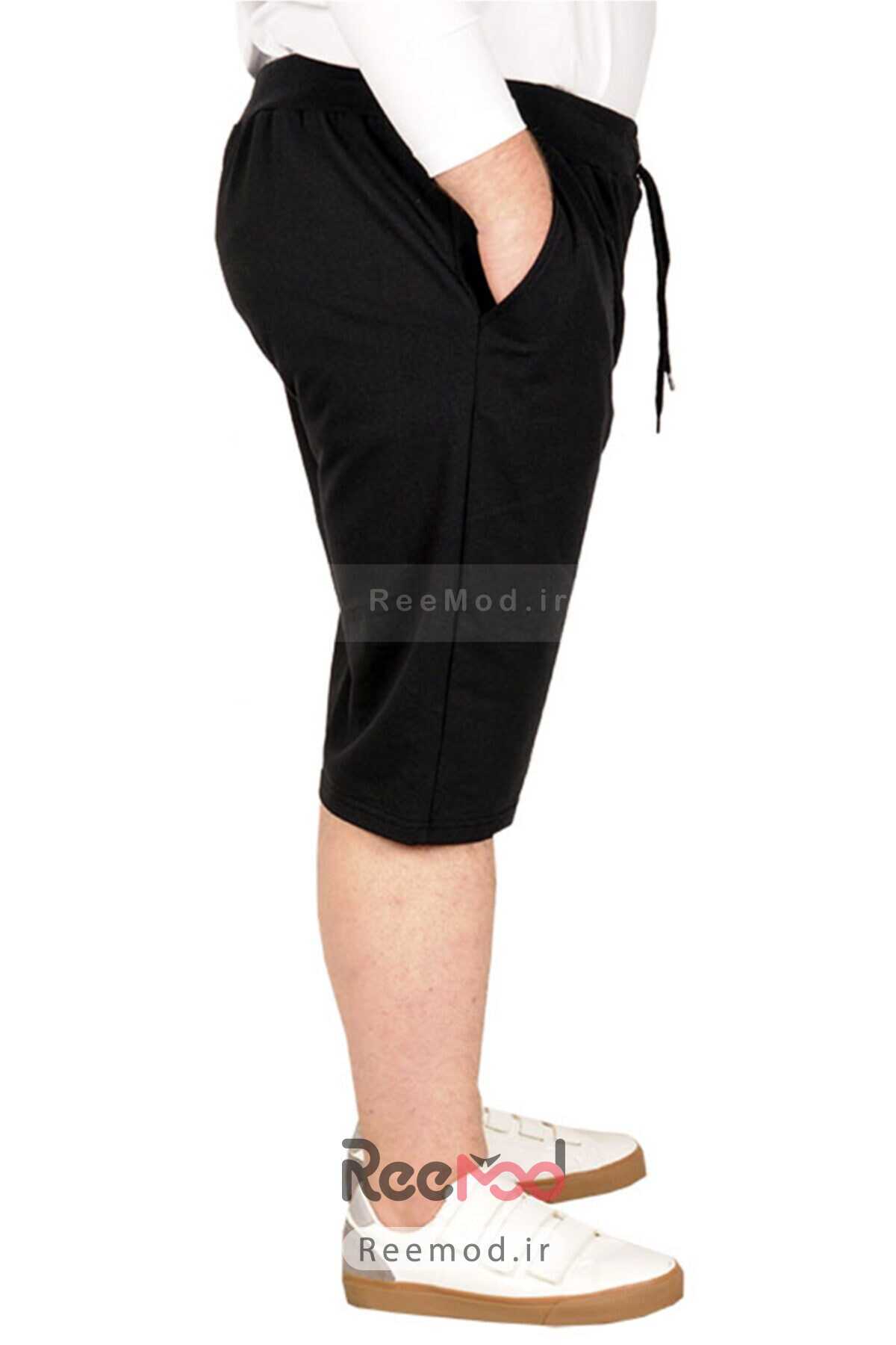 شلوارک مردانه سایز بزرگ ساده جیب دار بندی مشکی برند ModeXL