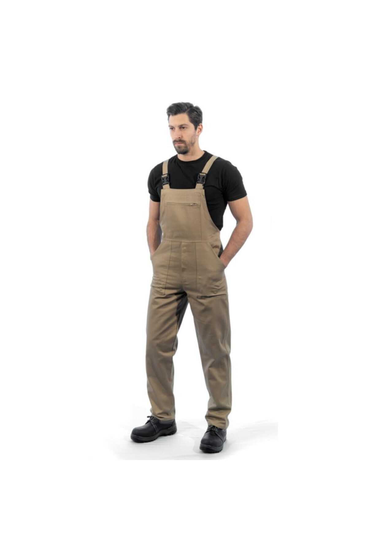 لباس کار سرهمی یونیسکس دوبنده جیب دار بژ تیره برند Endüstri Giyim