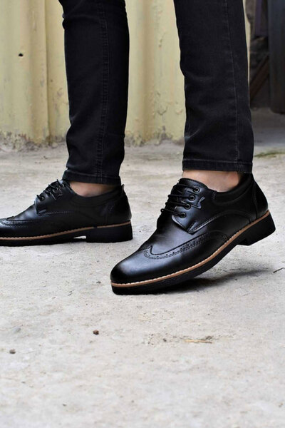 کفش کلاسیک چرم بند دار مردانه مشکی برند MF MARKA SHOES 