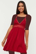 لباس خواب کوتاه زنانه کمر توری بند دار  قرمز برند TRENDYOLMİLLA 