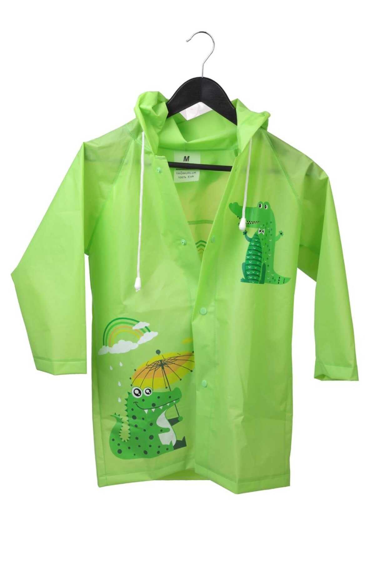 بارانی بچه گانه کلاه دار دکمه ای طرح تمساح سبز برند Arsimo