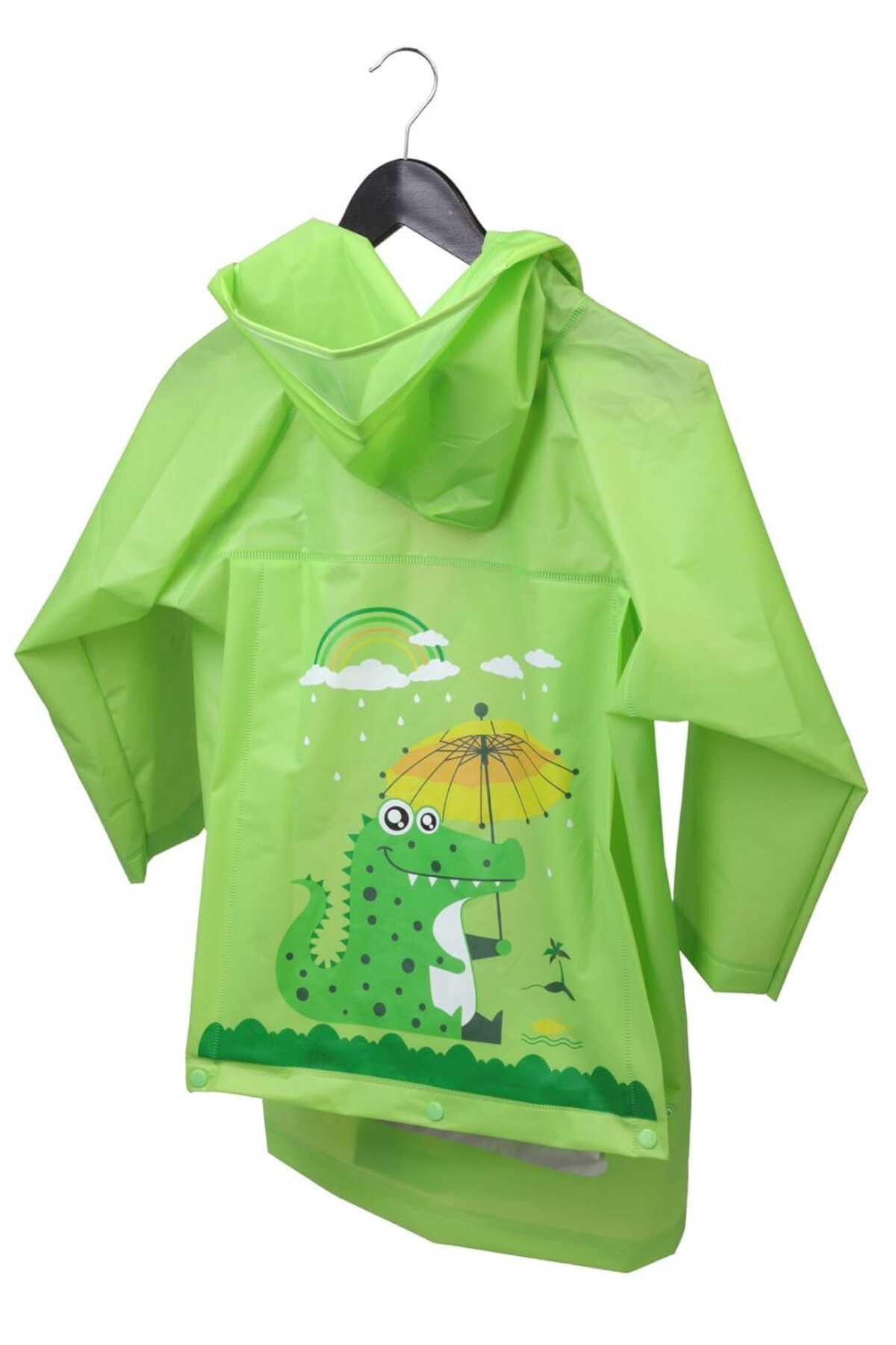 بارانی بچه گانه کلاه دار دکمه ای طرح تمساح سبز برند Arsimo