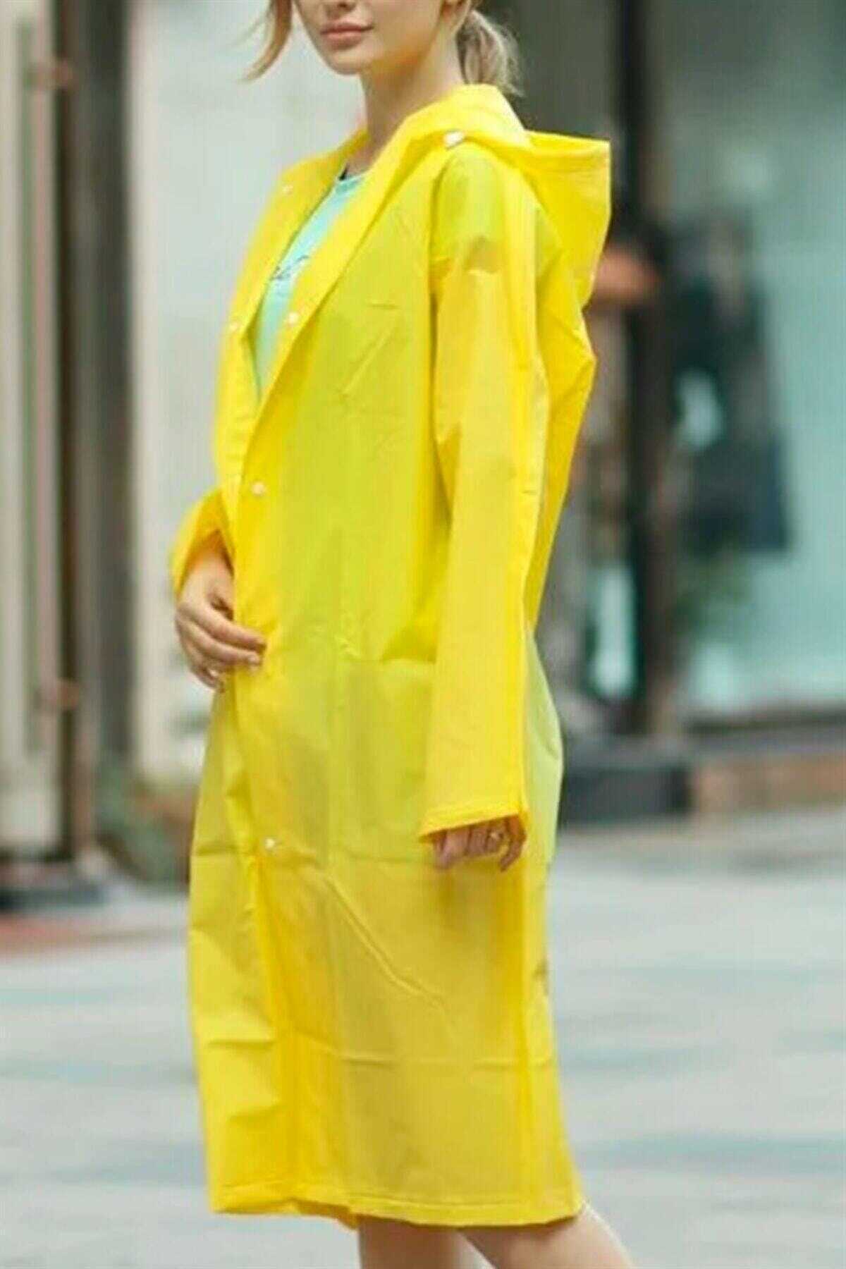 بارانی بلند کلاه دار دکمه ای یونیسکس زرد برند Marlux