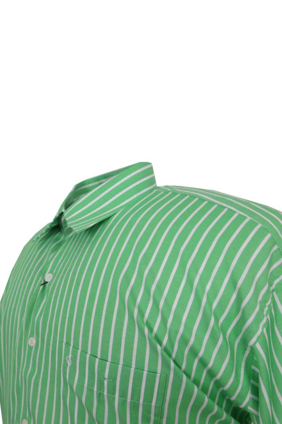 پیراهن آستین کوتاه راه راه سایز بزرگ مردانه سبز روشن