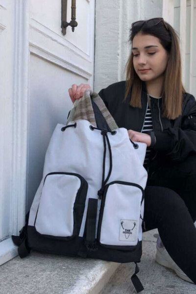 کوله پشتی ضد آب زنانه دو رنگ خاکستری مشکی برند TheDeerBag 