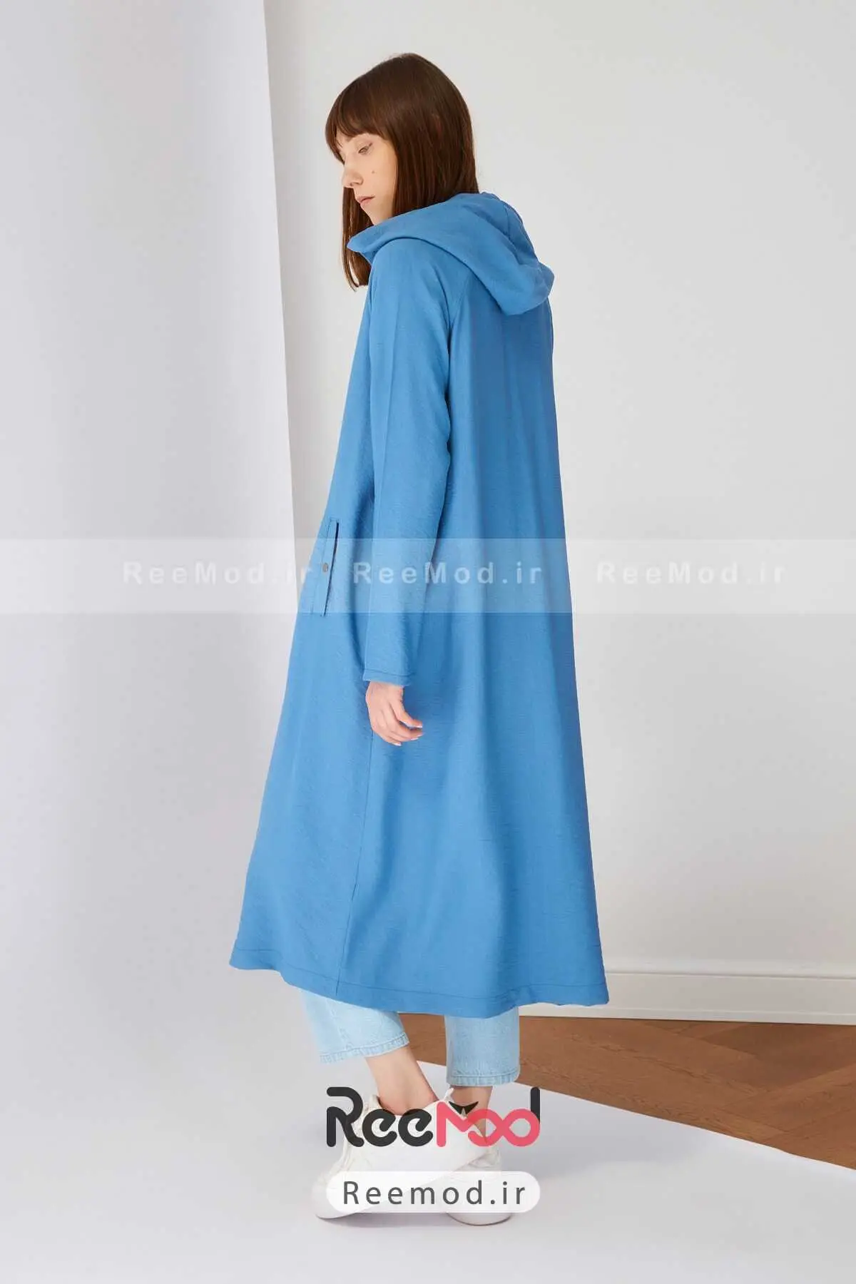 مانتو اسپرت بلند کلاه دار نیلی برند Trendyol Modest