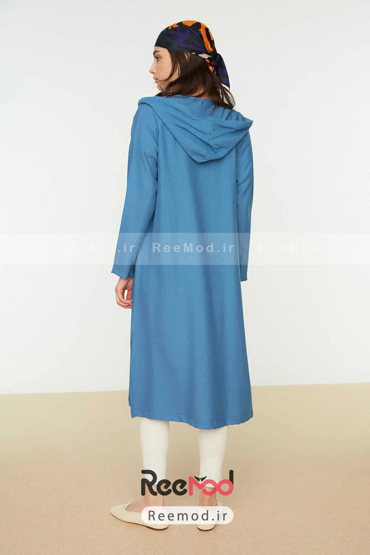 مانتو اسپرت بلند کلاه دار نیلی برند Trendyol Modest