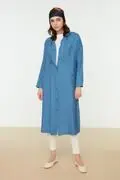 مانتو اسپرت بلند کلاه دار نیلی برند Trendyol Modest