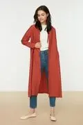 مانتو اسپرت بلند کلاه دار آجری برند Trendyol Modest