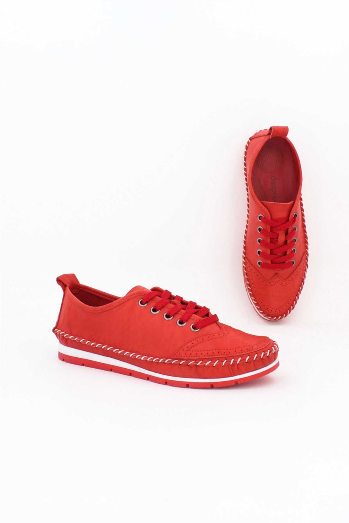 کفش بابت بندی چرم دور دوخت قرمز برند Deripabuc 