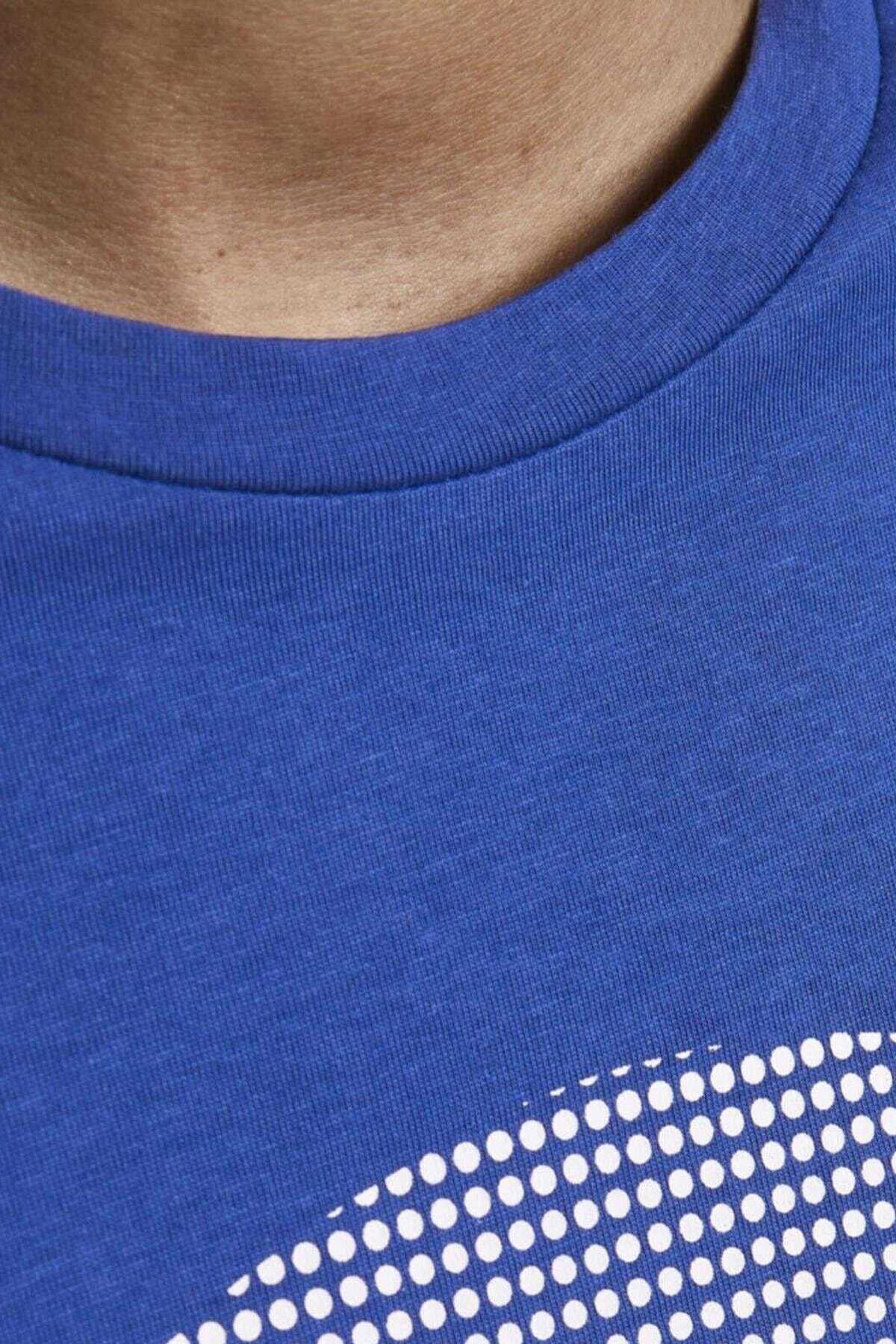 تیشرت مردانه یقه گرد طرح دار آبی برند Jack & Jones