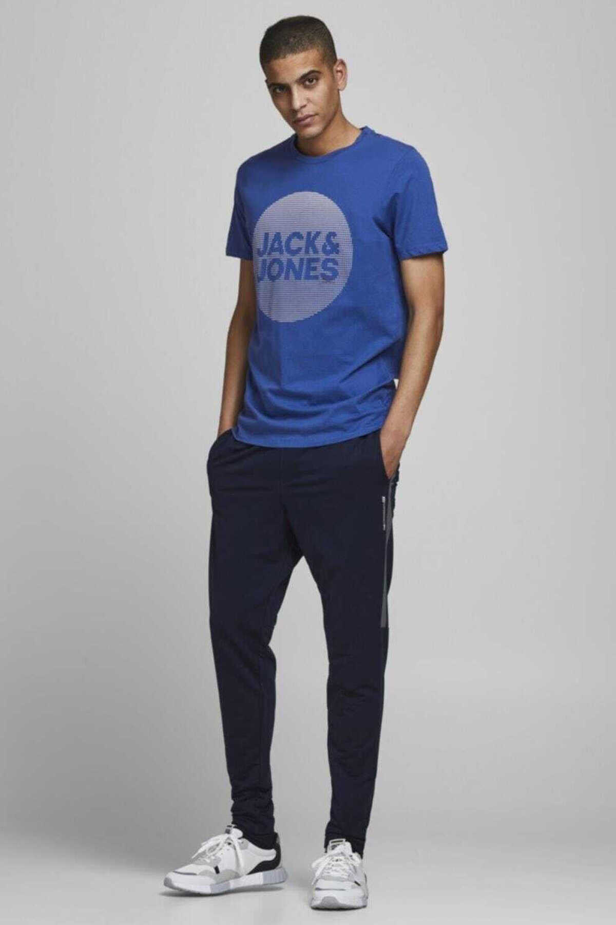 تیشرت مردانه یقه گرد طرح دار آبی برند Jack & Jones