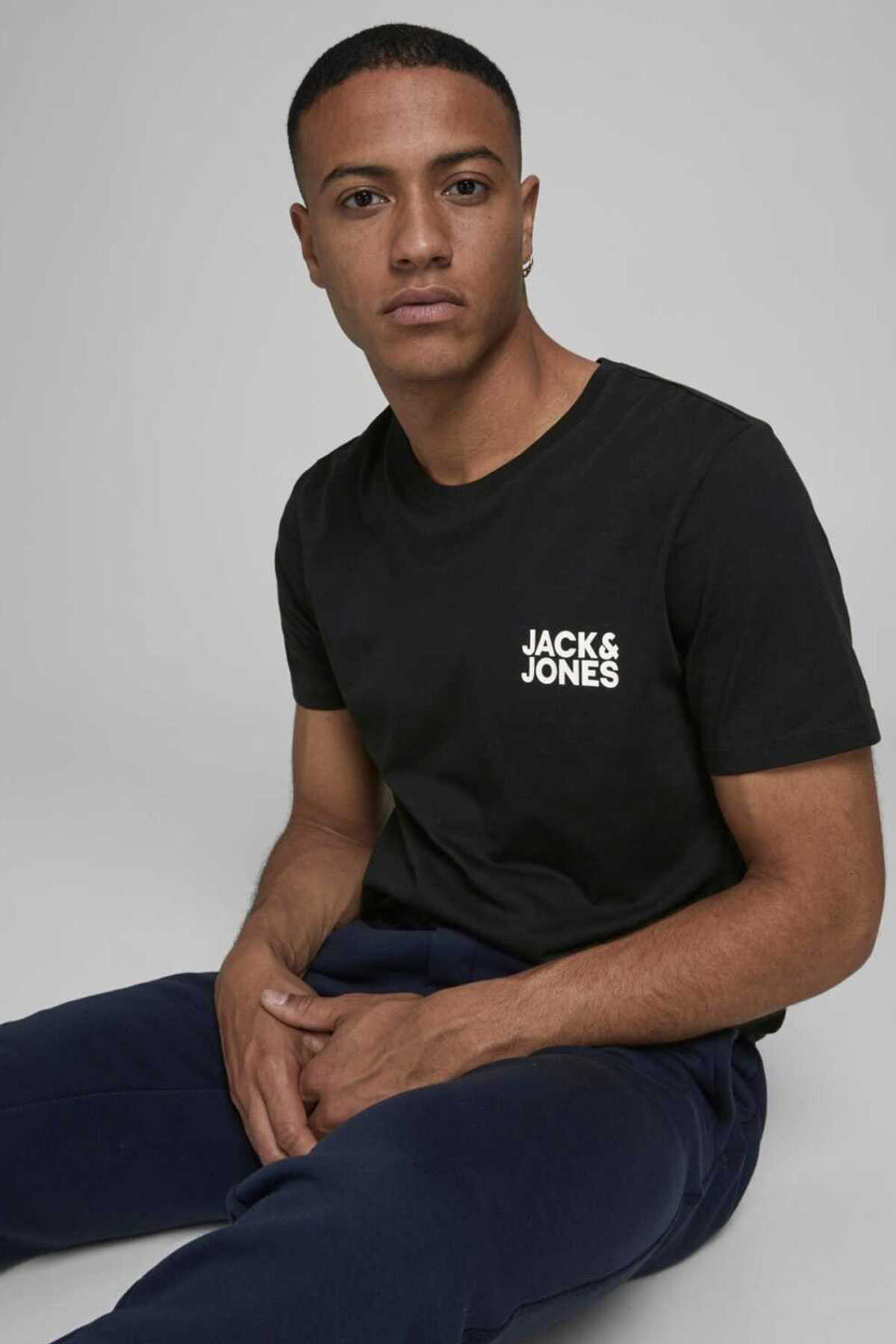 تیشرت یقه گرد چاپ دار مردانه مشکی برند Jack Jones