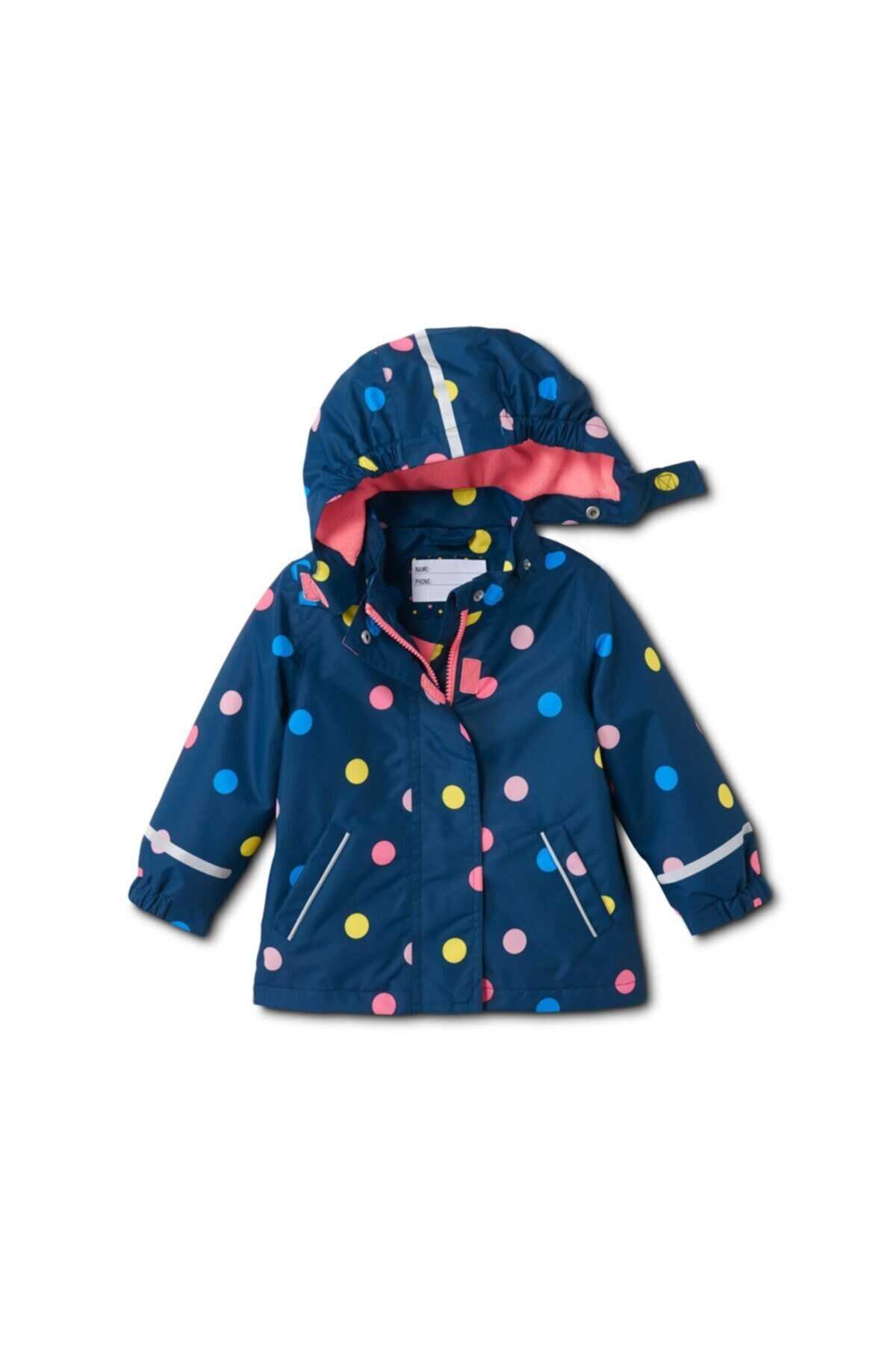 بارانی کلاه دار خال خالی دو جیب بچه گانه دخترانه سرمه ای برند Tchibo