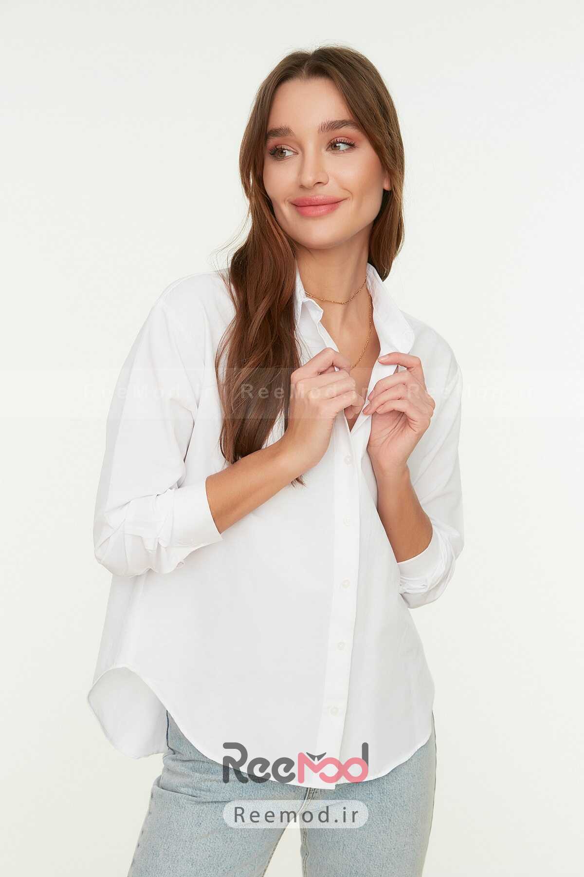 پیراهن زنانه گشاد ساده سفید برند TRENDYOLMİLLA 